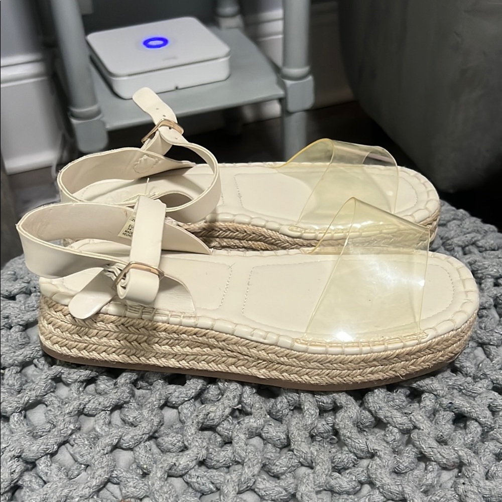 Zara Cream Tan Sandals with Jute Sole